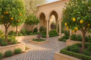 حديقة أندلسية تضم أشجارًا مثمرة تعزز الطابع التراثي والجمالي